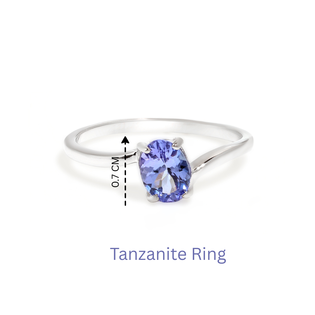 Natural Tanzanite Oval Solitaire Ring in 925 Sterling Silver