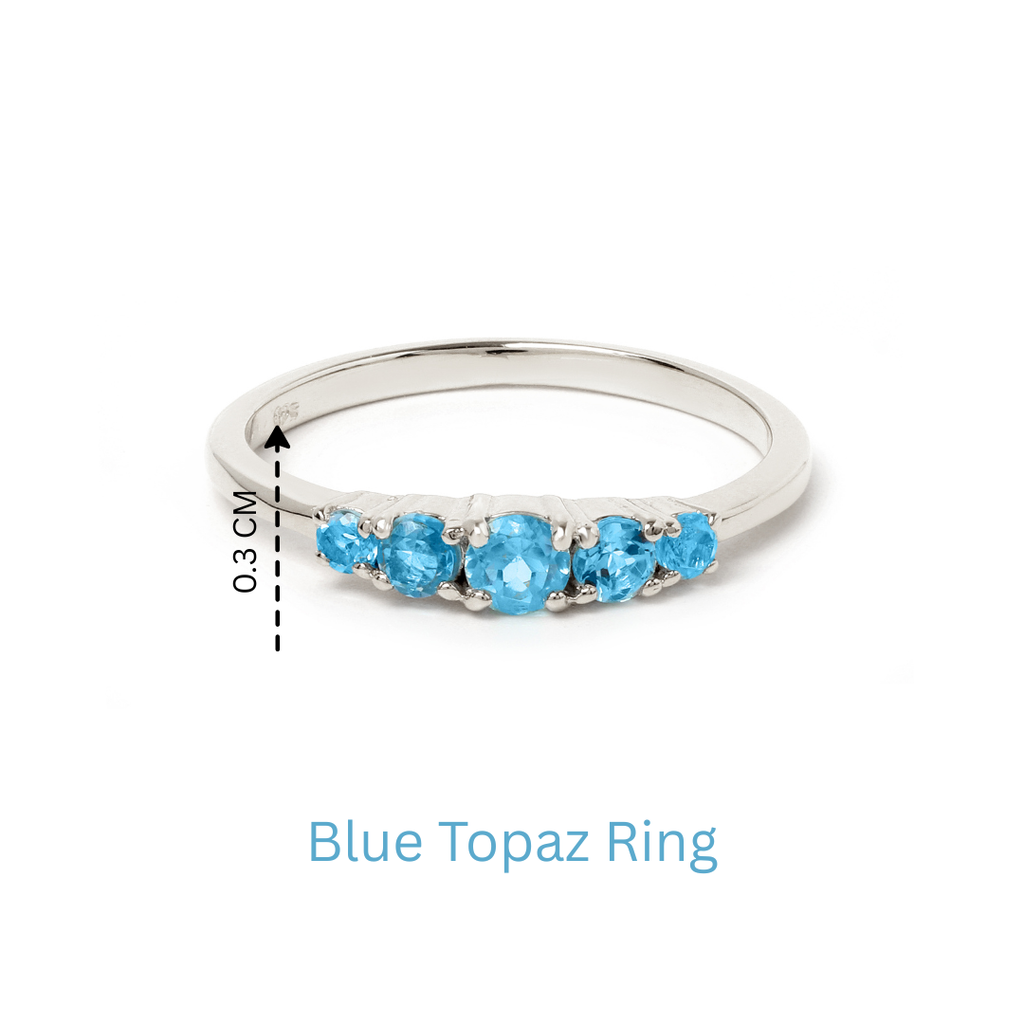 Blue Topaz Five Stone Stacking Ring in 925 Sterling Silver