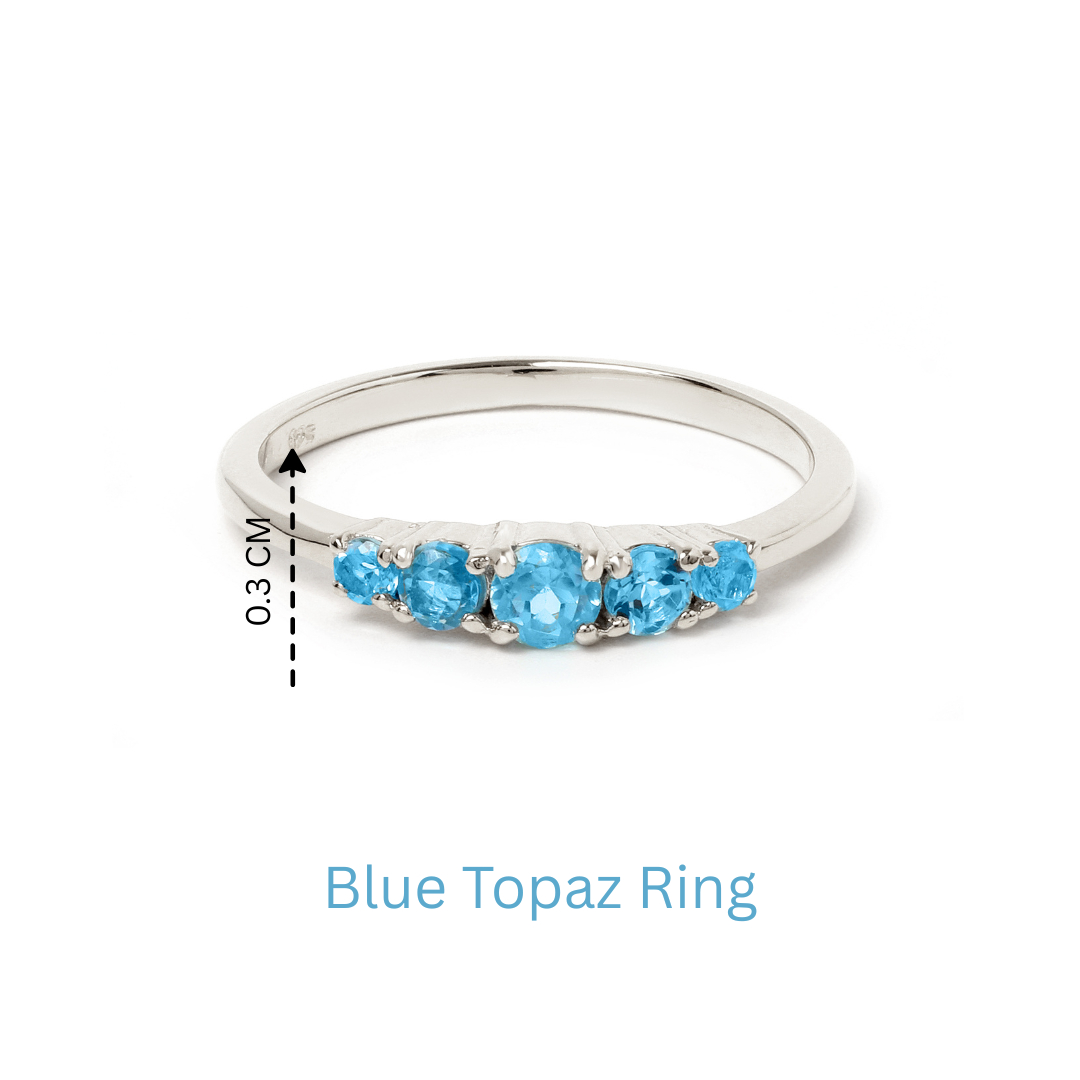 Blue Topaz Five Stone Stacking Ring in 925 Sterling Silver