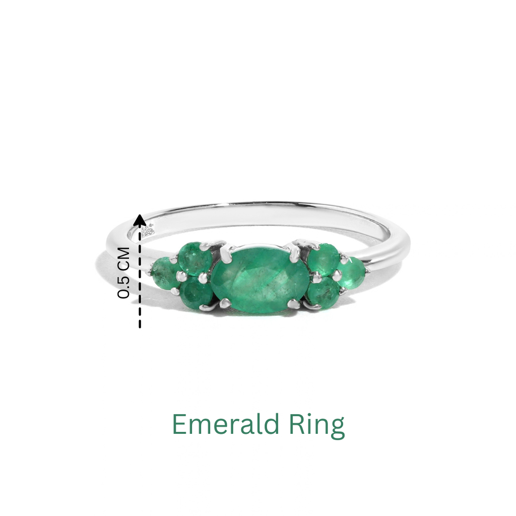Emerald Seven Stone Cluster Ring in 925 Sterling Silver