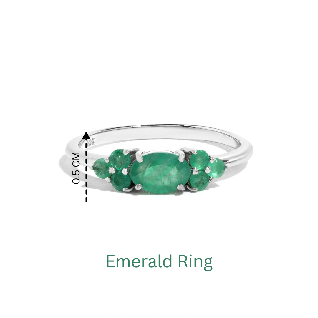Emerald Seven Stone Cluster Ring in 925 Sterling Silver