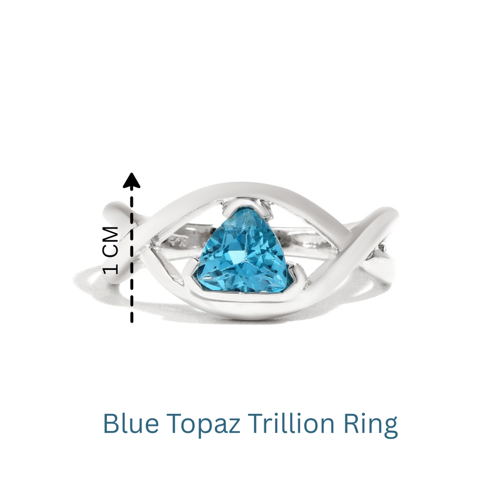 Natural Blue Topaz Trillion Ring in 925 Sterling Silver