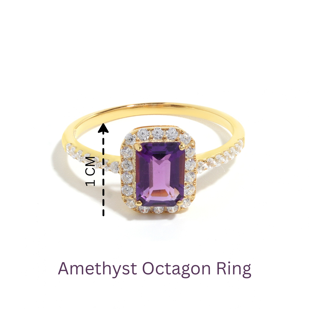 Emerald Cut Amethyst Engagement Ring in 18K Gold-Plated Sterling Silver