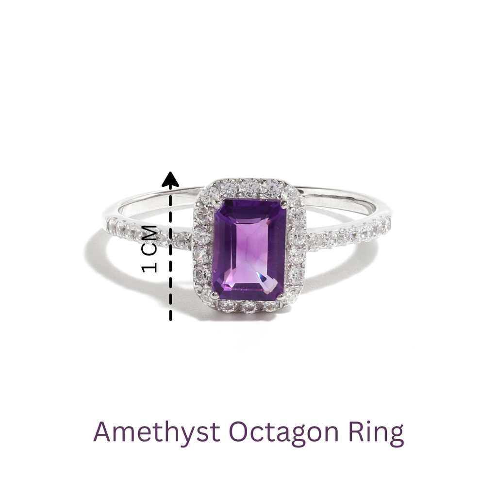 Emerald Cut Amethyst Engagement Ring in 925 Sterling Silver