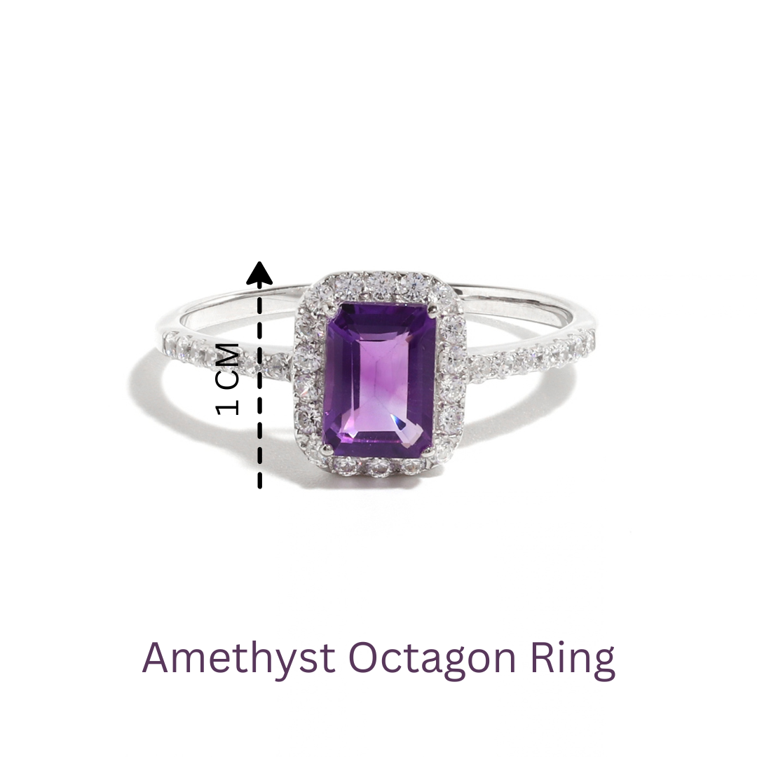 Emerald Cut Amethyst Engagement Ring in 925 Sterling Silver