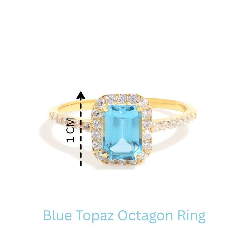 Emerald Cut Blue Topaz Engagement Ring in 18K Gold-Plated Sterling Silver