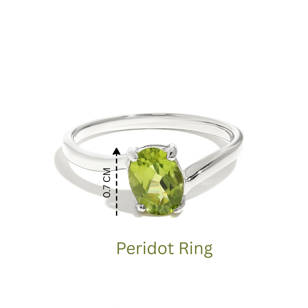 Natural Peridot Oval Solitaire Ring in 925 Sterling Silver