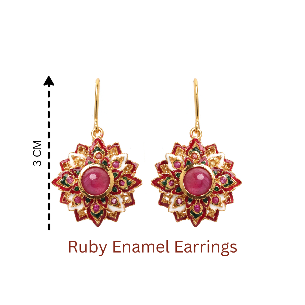 Gold plated sterling silver ruby statement earrings