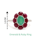 Emerald & Ruby Flower Halo Ring in 925 Sterling Silver