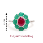 Ruby & Emerald Flower Halo Ring in 925 Sterling Silver