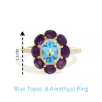 Blue Topaz & Amethyst Flower Halo Ring in 18K Gold-Plated Sterling Silver
