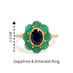 Blue Sapphire & Emerald Flower Halo Ring in 18K Gold-Plated Sterling Silver