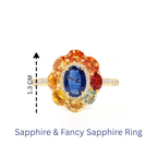 Blue Sapphire & Rainbow Sapphire Flower Halo Ring in 18K Gold-Plated Sterling Silver