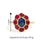 Blue Sapphire & Ruby Flower Halo Ring in 18K Gold-Plated Sterling Silver