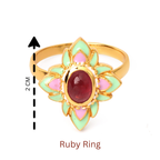 Ruby Flower Ring with Enamel Details in 18K Gold-Plated Sterling Silver