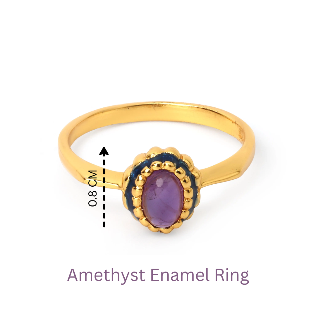 Amethyst Ring with Enamel Halo in 18K Gold-Plated Sterling Silver
