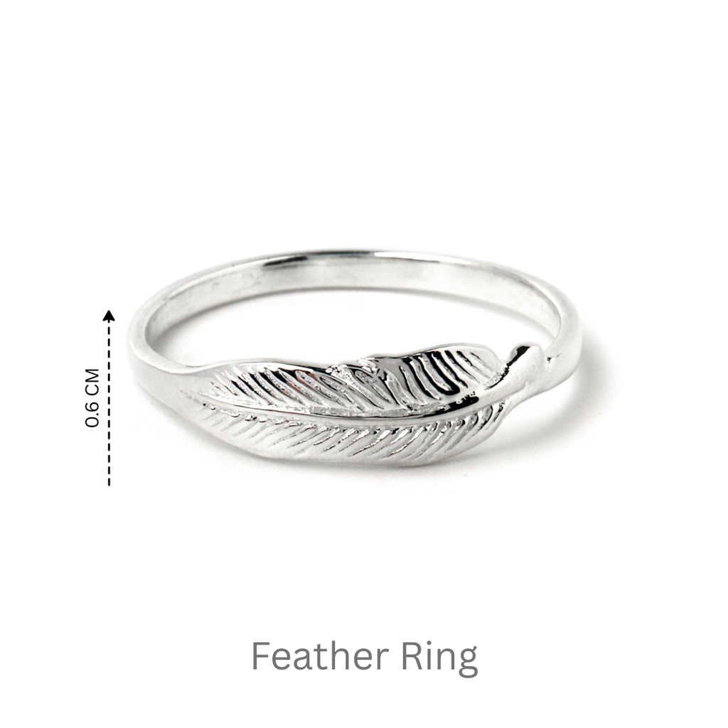 Lightweight feather wrap ring in polished silver