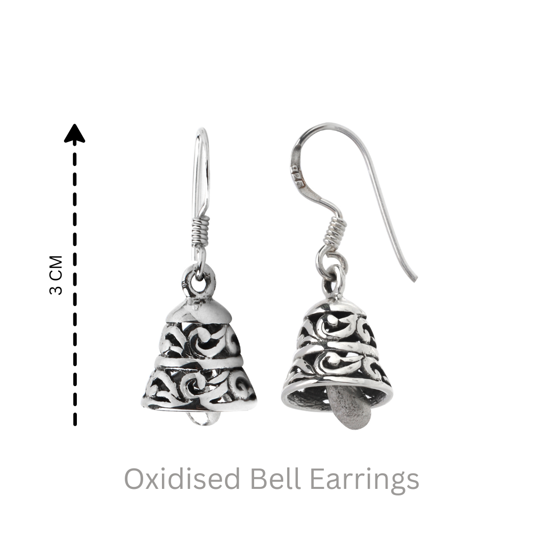 Modern oxidized silver bell earrings for women