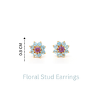 Amethyst & Blue Topaz Flower Stud Earrings in 18K Gold