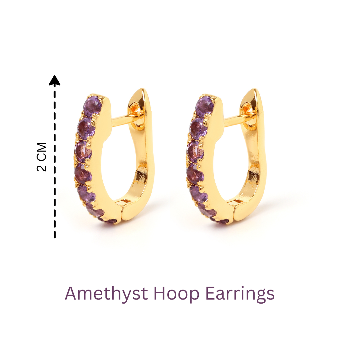 Amethyst Huggie Hoop Earrings in 18K Gold