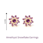 Amethyst snowflake stud earrings in 18K gold — display view