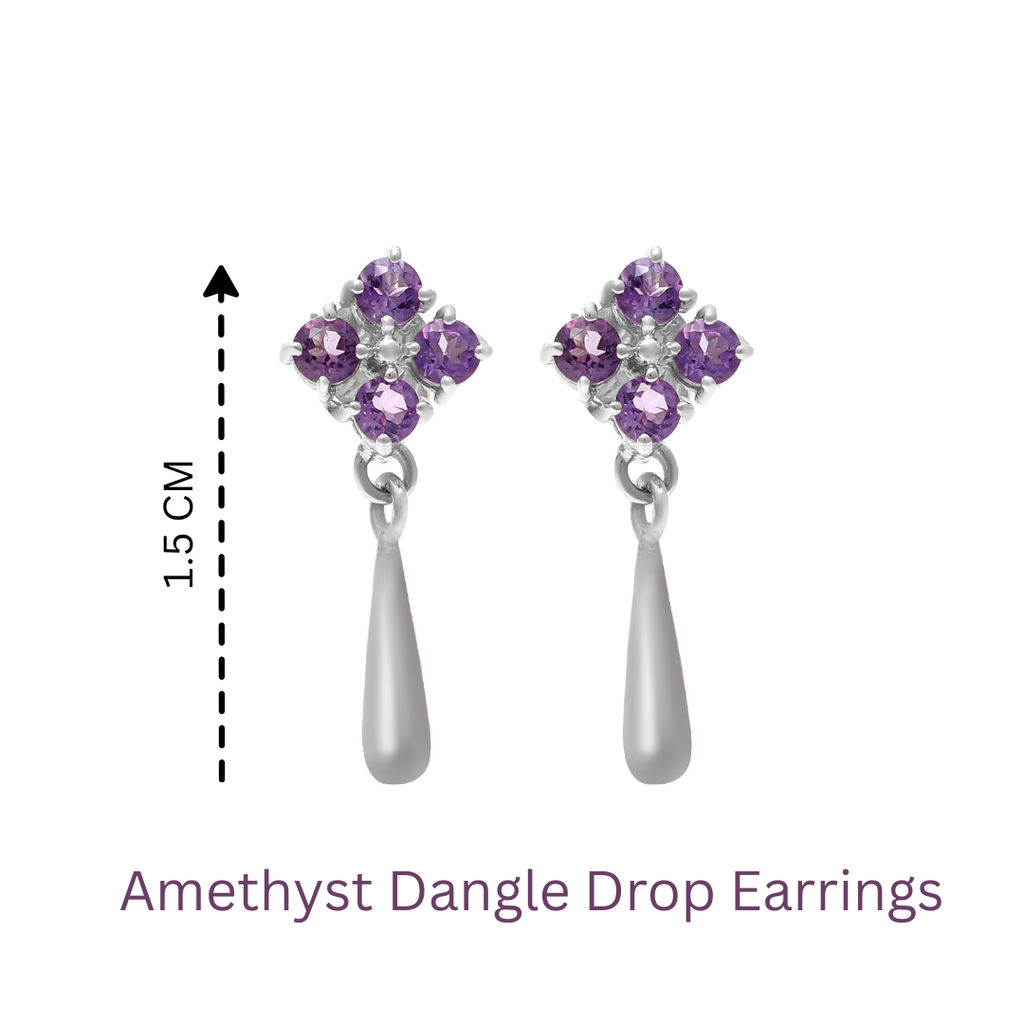 Amethyst dangle drop earrings in 925 sterling silver — display view