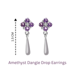 Amethyst dangle drop earrings in 925 sterling silver — display view