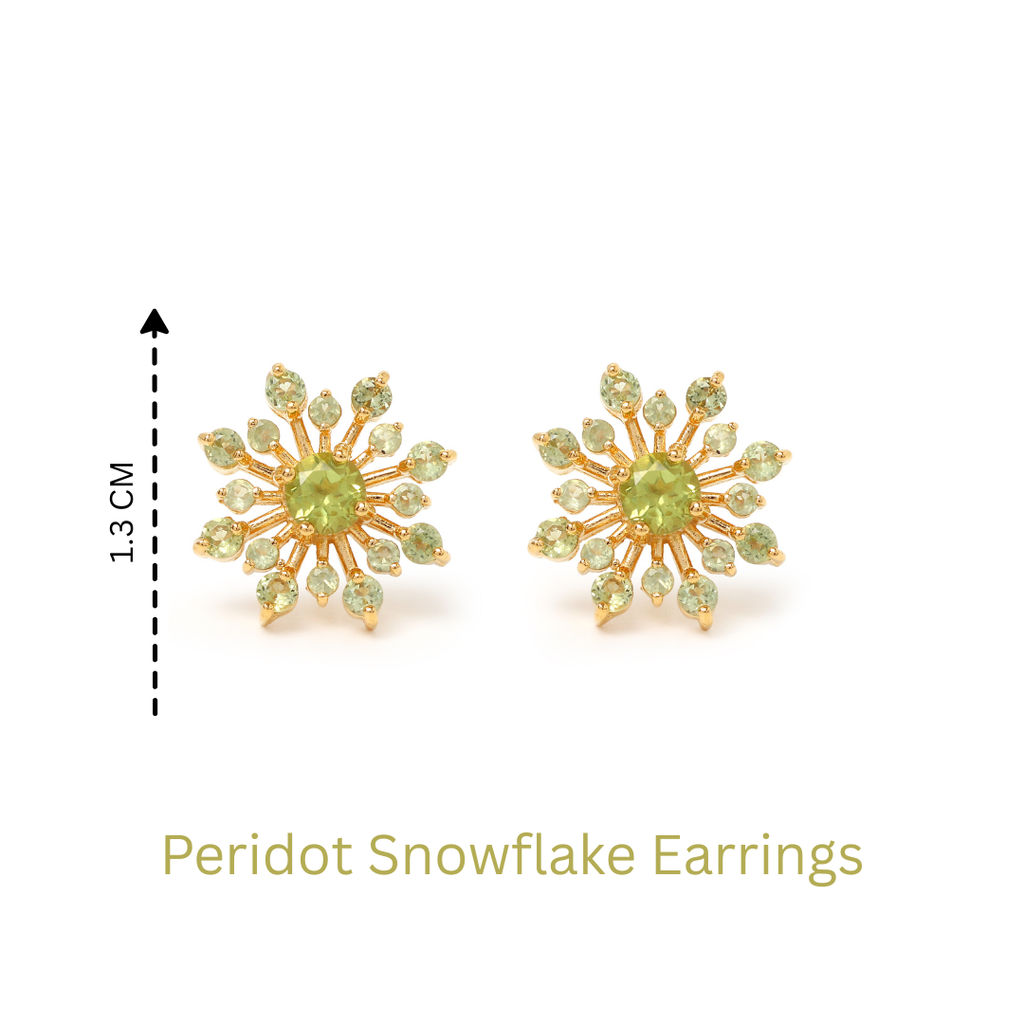 Natural peridot snowflake earrings handcrafted in Bangkok