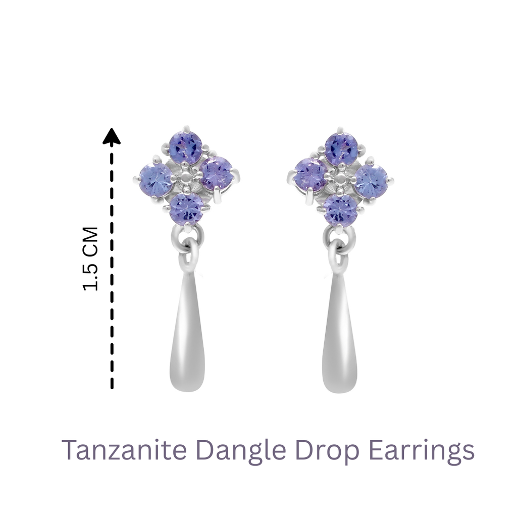 Natural Tanzanite Dangle Drop Earrings in 925 Sterling Silver