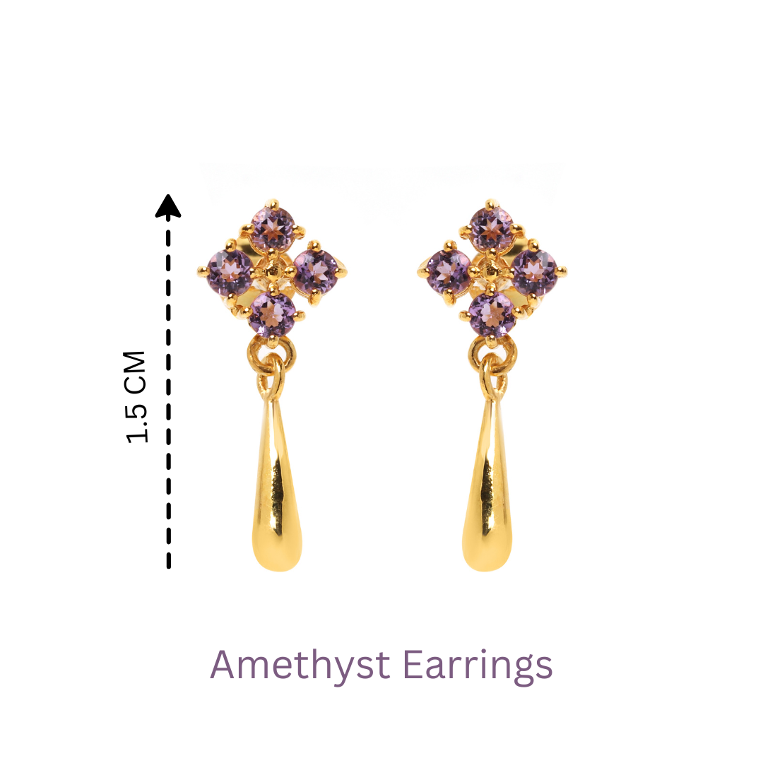 Minimalist luxury amethyst drop earrings handcrafted in Thailand