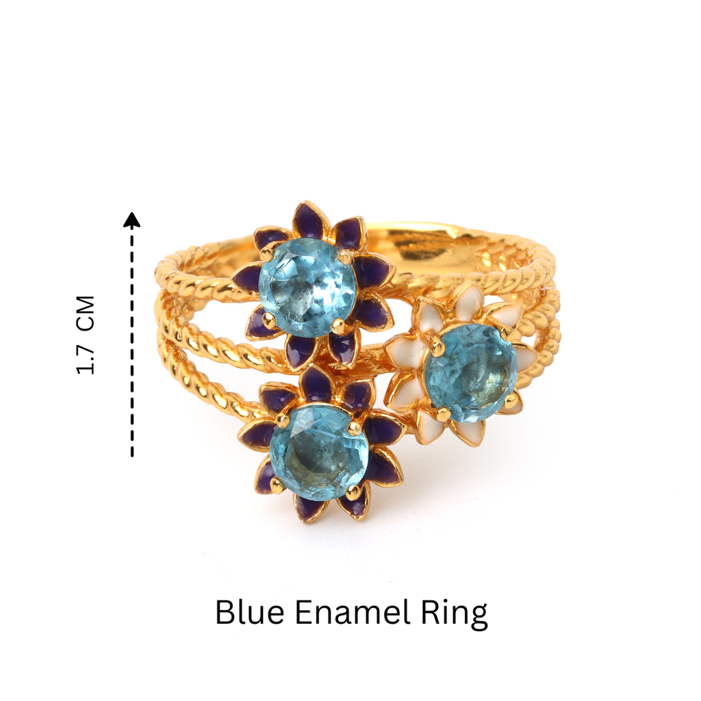 Elegant blue gemstone floral ring in gold plated silver