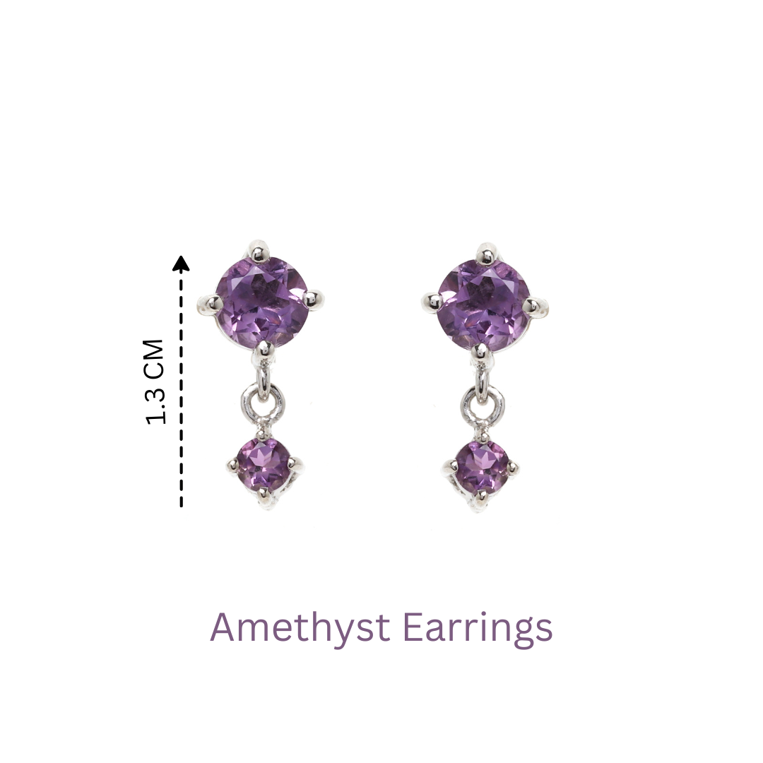 Sterling silver amethyst earrings with modern drop design