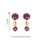 Amethyst drop earrings with gold setting, 1.3 cm length, handcrafted gemstone jewelry