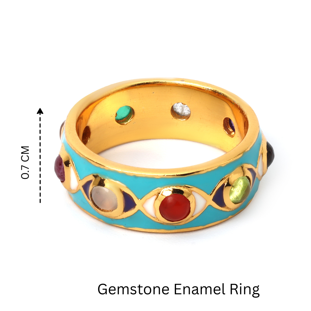 Minimalist multi gemstone ring for women with artisan detailing