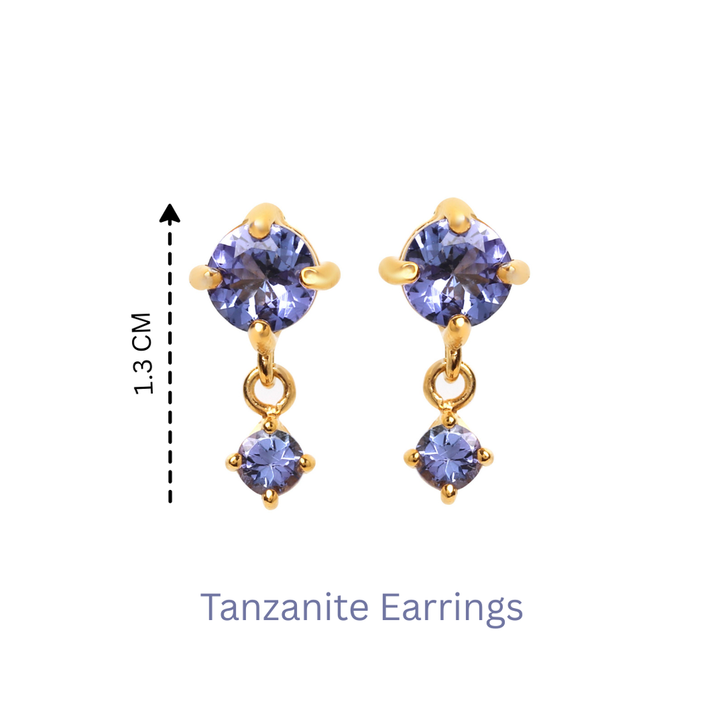 Gold plated sterling silver earrings featuring tanzanite gemstones