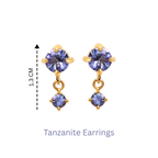 Tanzanite drop earrings with gold-tone setting, 1.3 cm length, featuring round gemstones