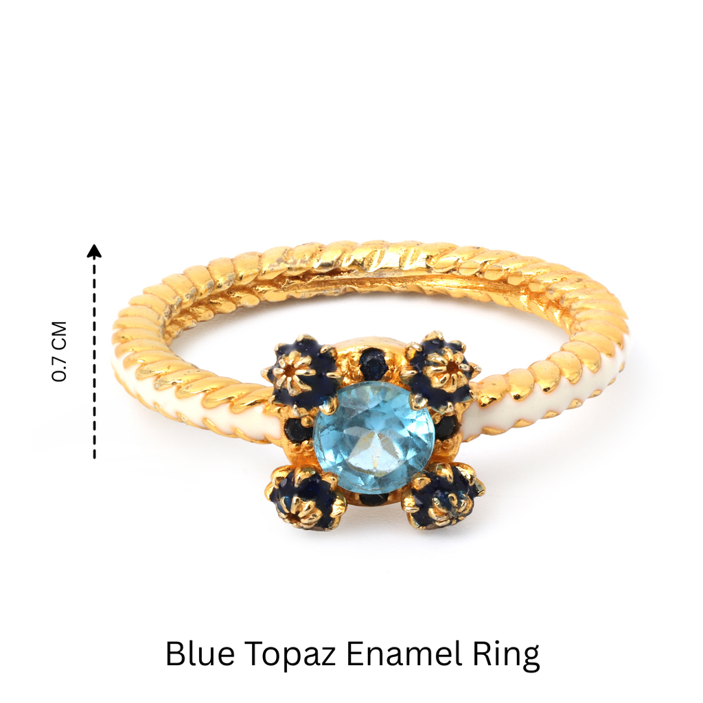 Minimalist blue topaz ring for women with floral detailing