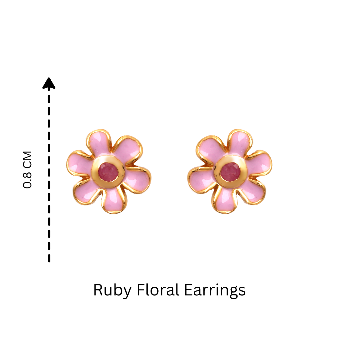Elegant floral stud earrings with ruby gemstone accents