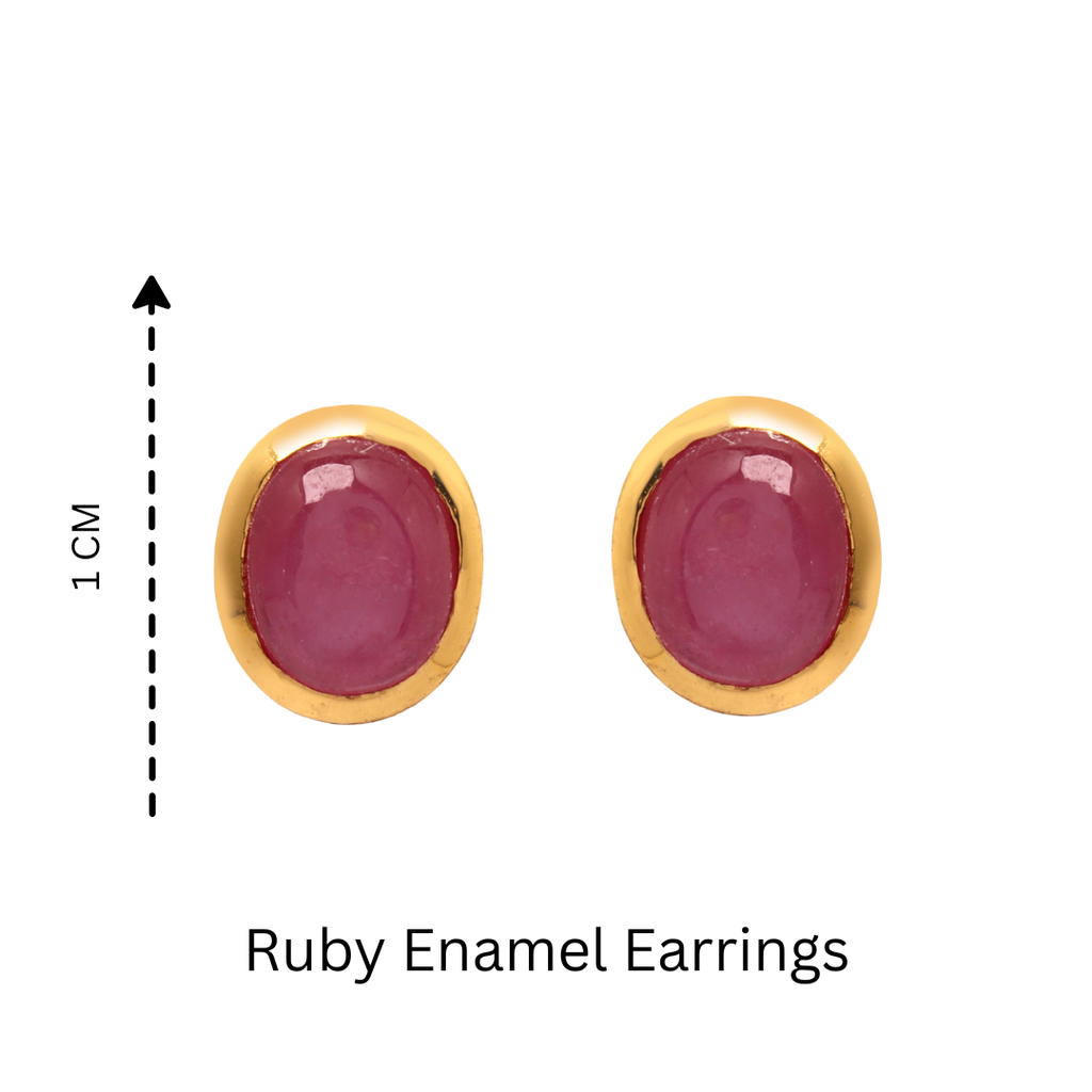 Handcrafted ruby cabochon earrings with gold finish