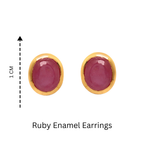 Ruby enamel stud earrings in gold setting, 1cm size, handcrafted sterling silver jewelry