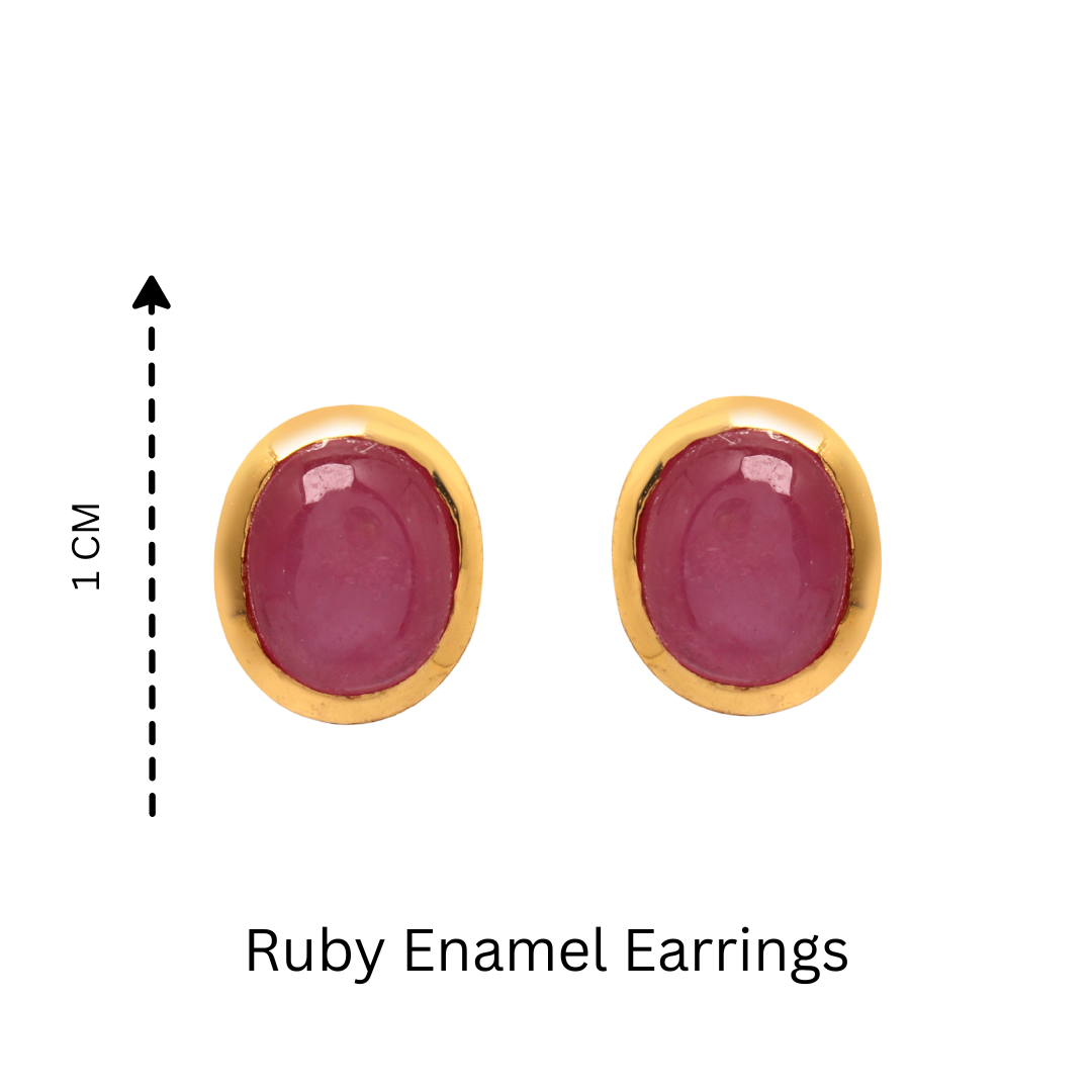 Handcrafted ruby cabochon earrings with gold finish