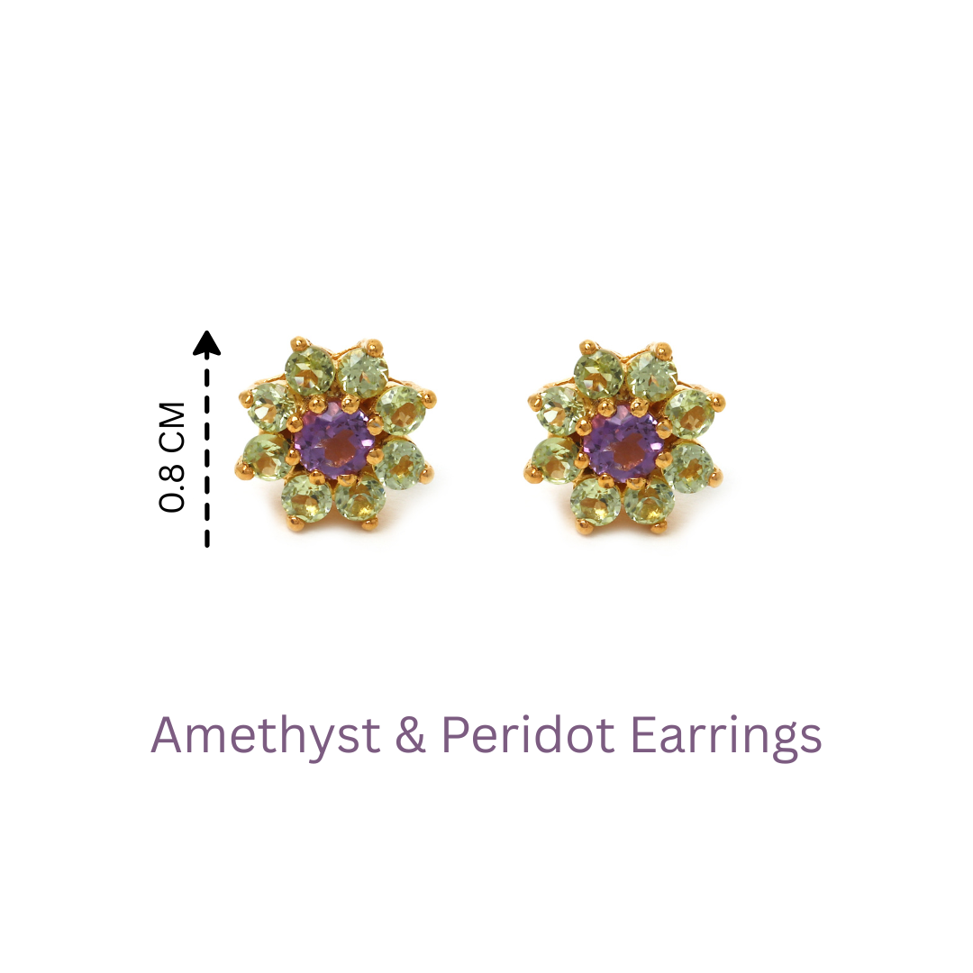 Elegant amethyst and peridot flower stud earrings for women