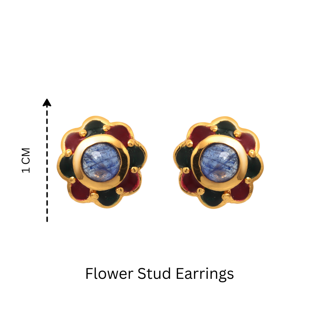 Luxury sapphire earrings featuring red and black enamel accents