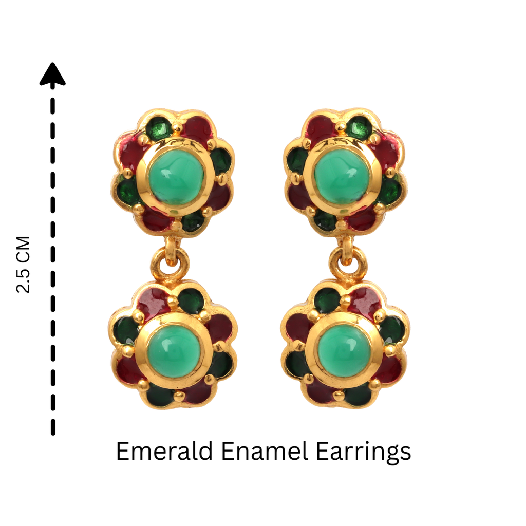 Floral emerald earrings in sterling silver with gold plated finish