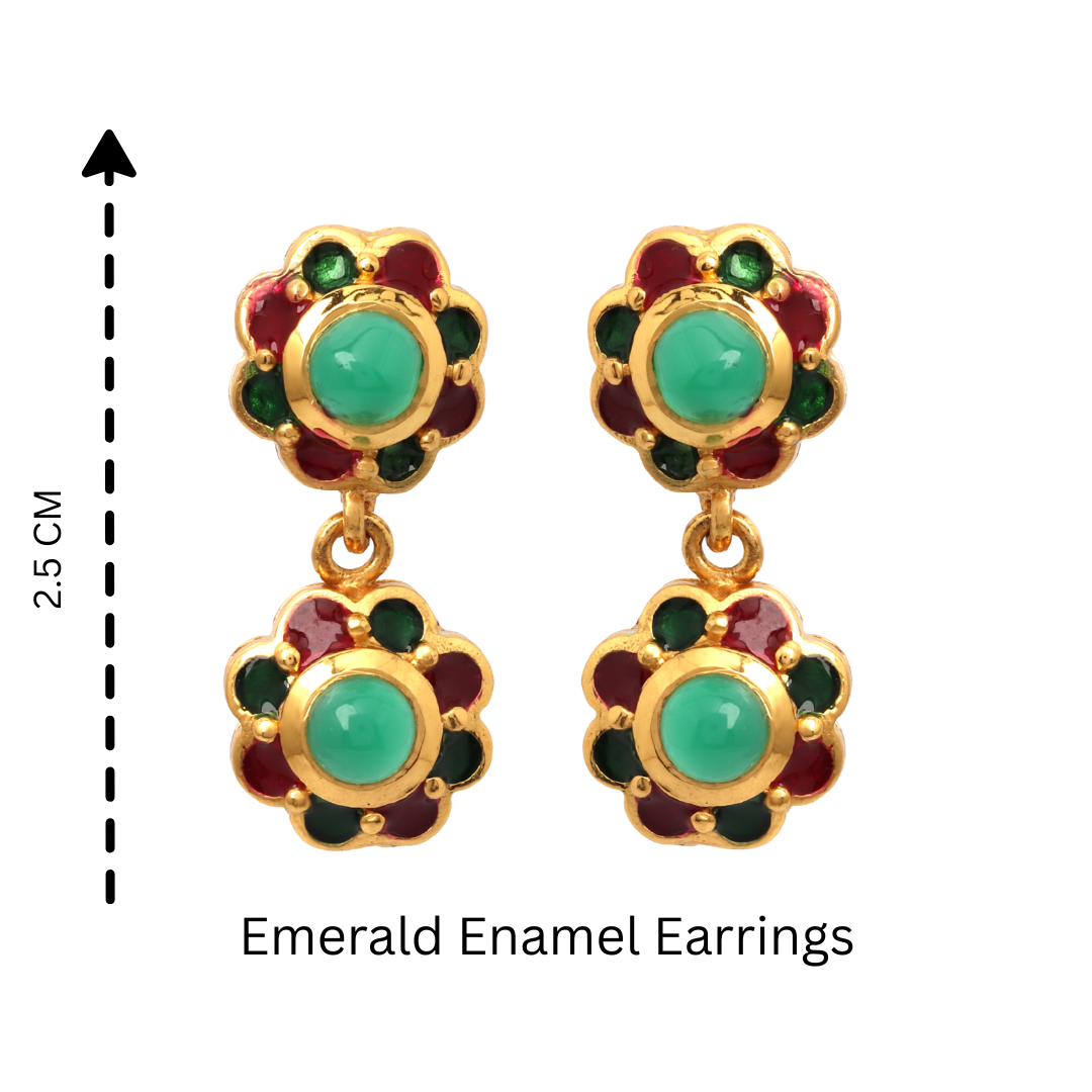 Floral emerald earrings in sterling silver with gold plated finish