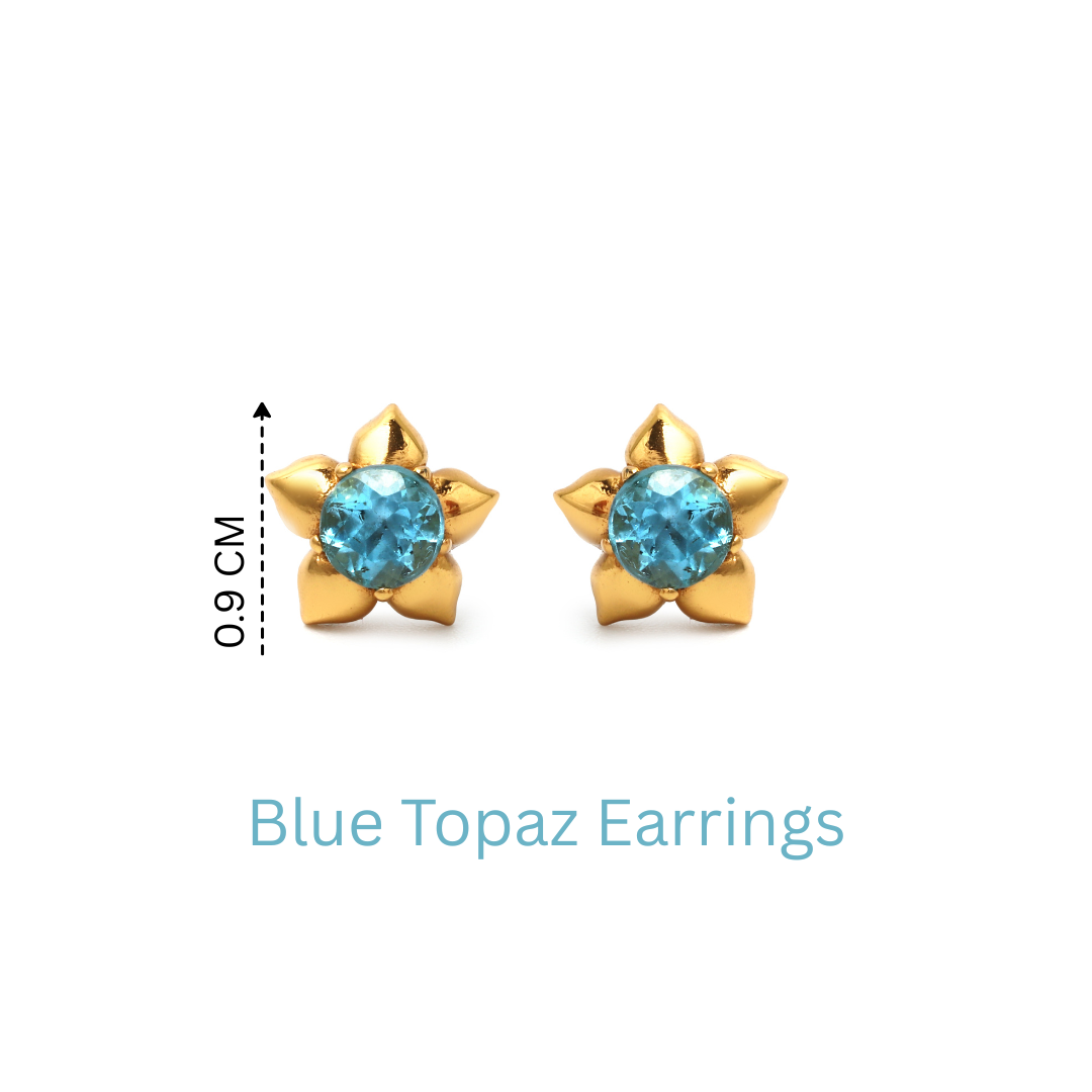 Delicate flower earrings featuring natural Blue Topaz gemstones