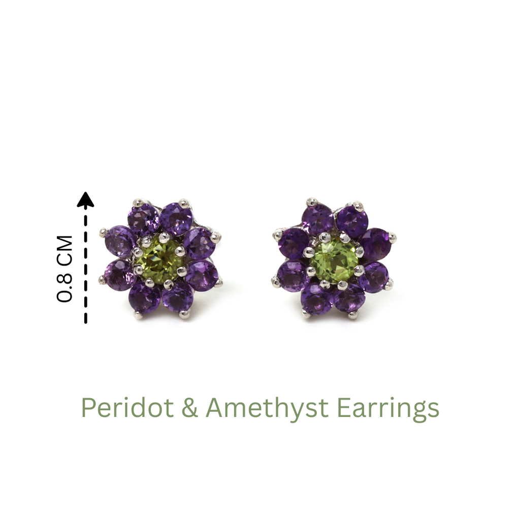 Elegant peridot and amethyst flower stud earrings for women