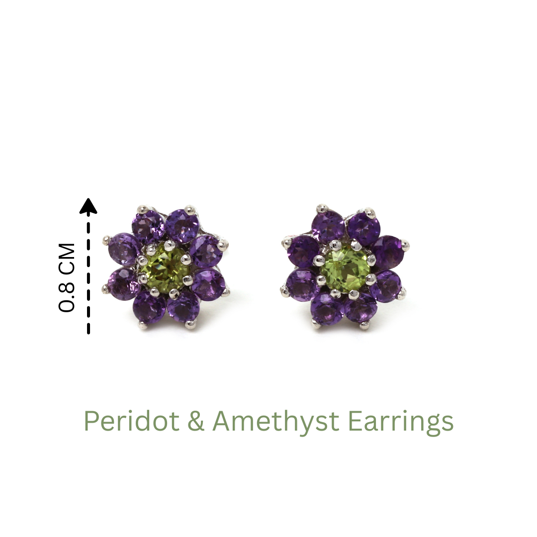 Elegant peridot and amethyst flower stud earrings for women
