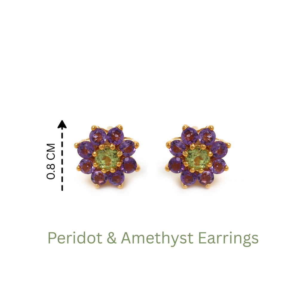 Elegant peridot and amethyst flower stud earrings for women