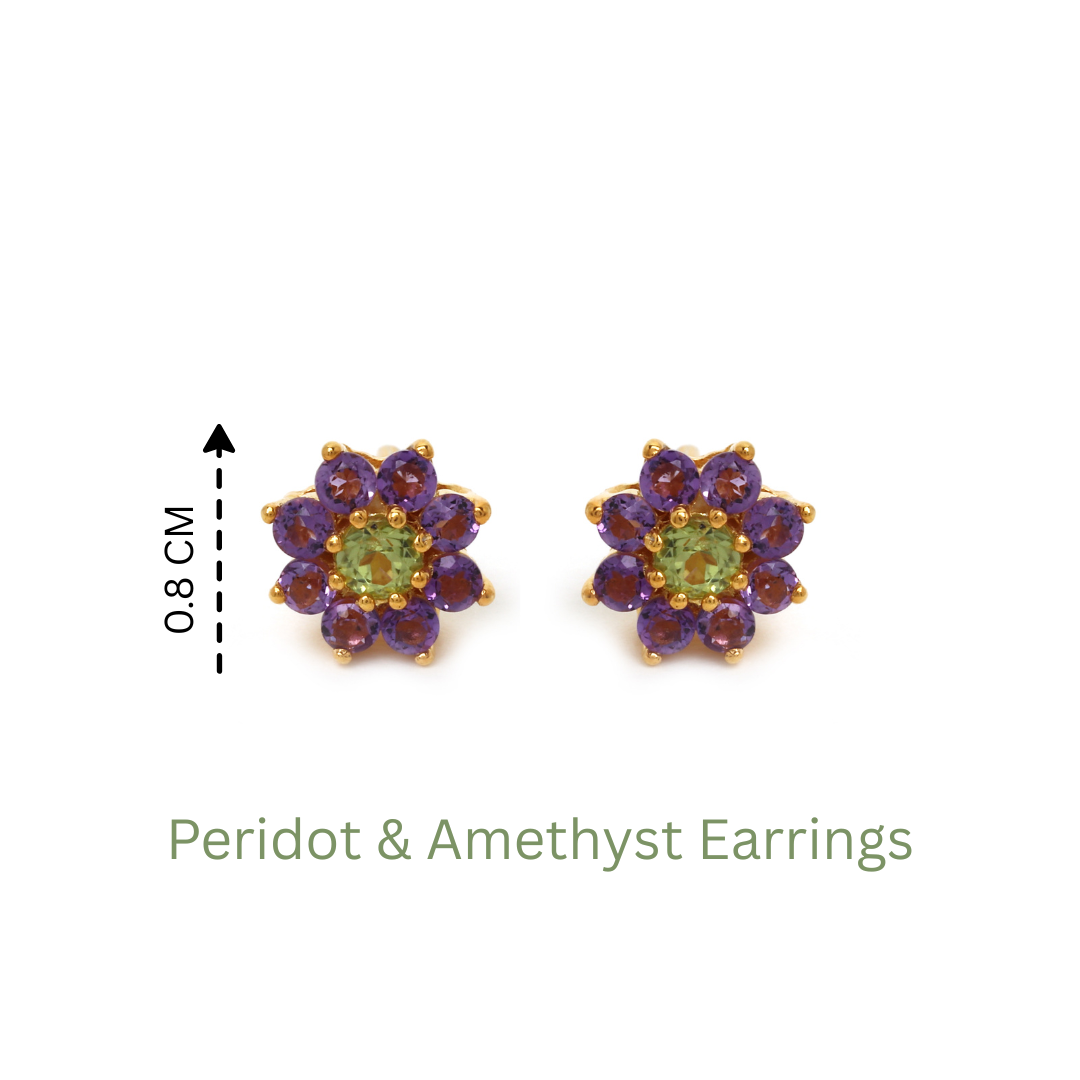 Elegant peridot and amethyst flower stud earrings for women